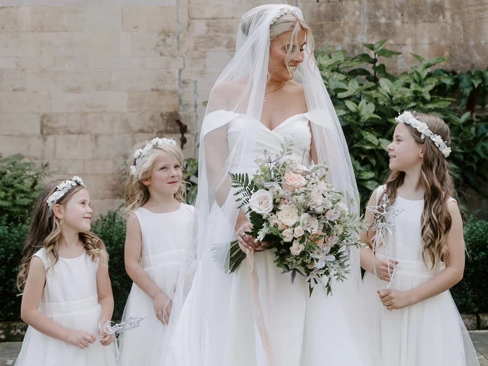 bride and flowers girls with flower crowns