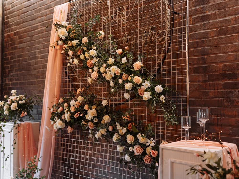 a floral photo wall 