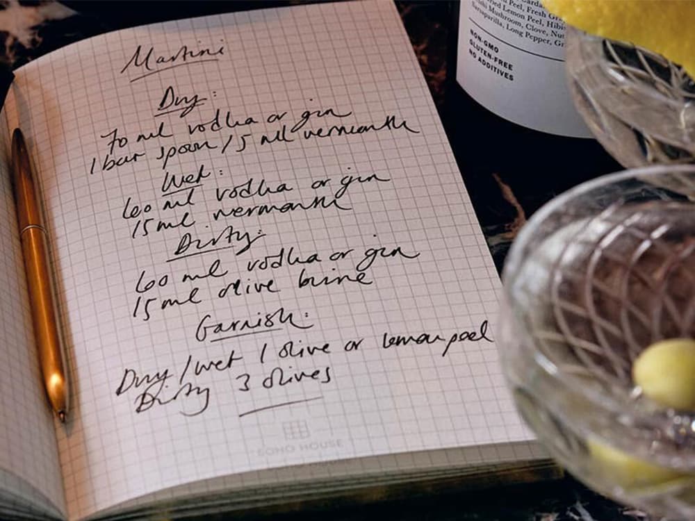 handwritten cocktail party recipe for wedding party