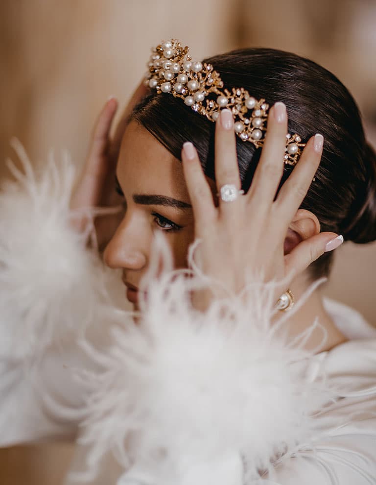 pearl gold wedding headpiece
