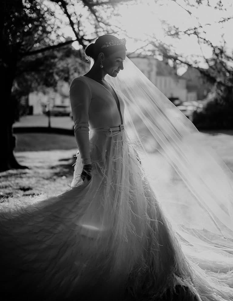 Emma Beaumont feather wedding dress