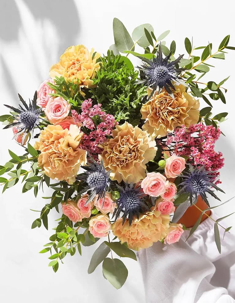 Peach rose autumn wedding bouquet