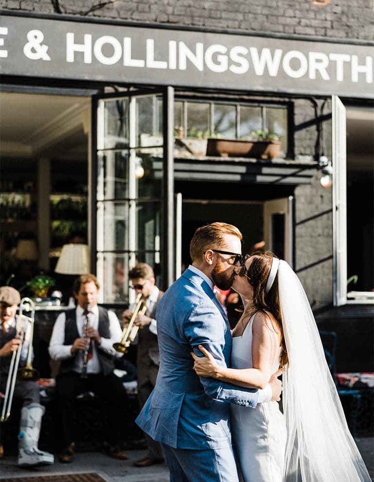 Annabel & Conrad kiss outside Bourne and Hollingsworth