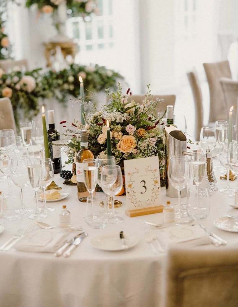 Traditional wedding styling, pastels and white