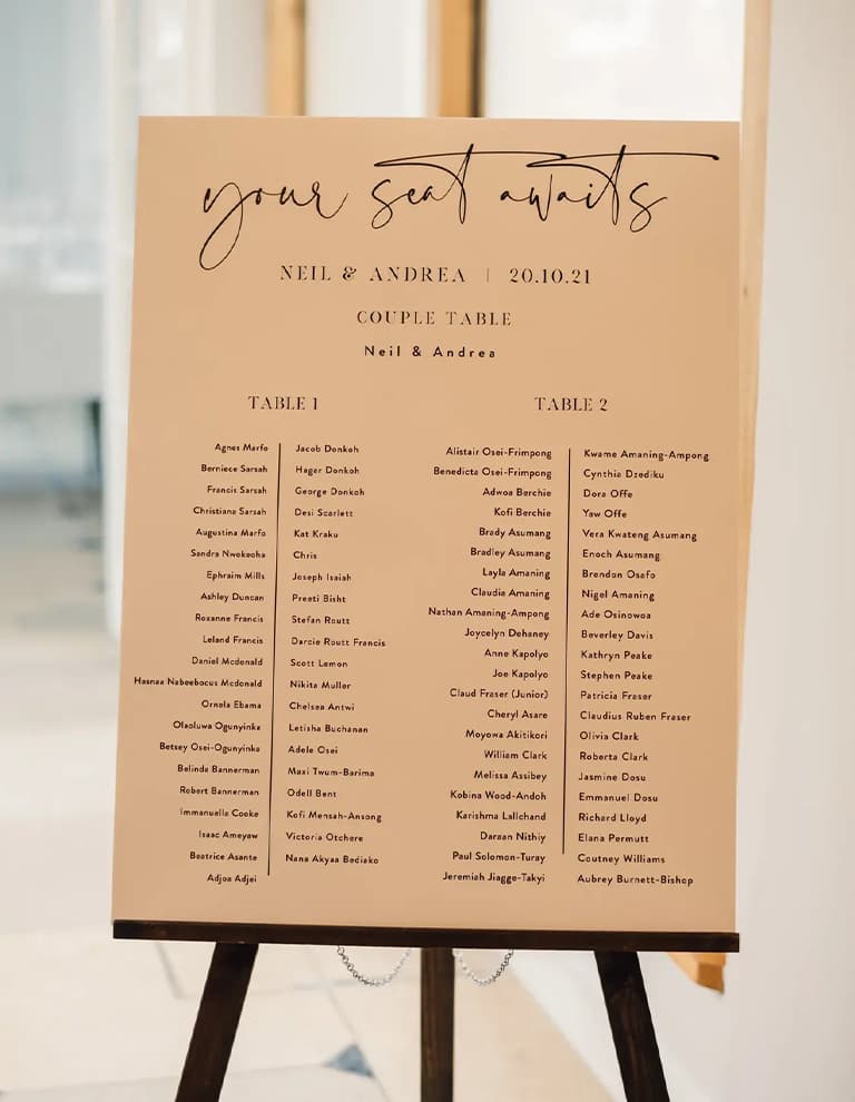 Wedding stationery, table seating plan