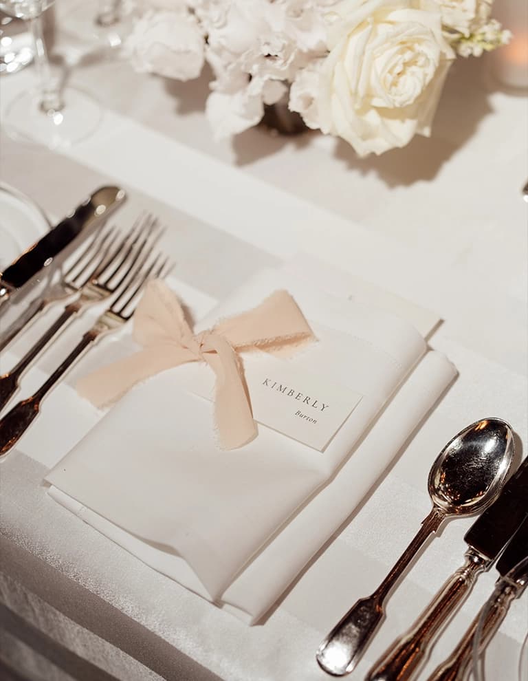 Satin white tablescape details