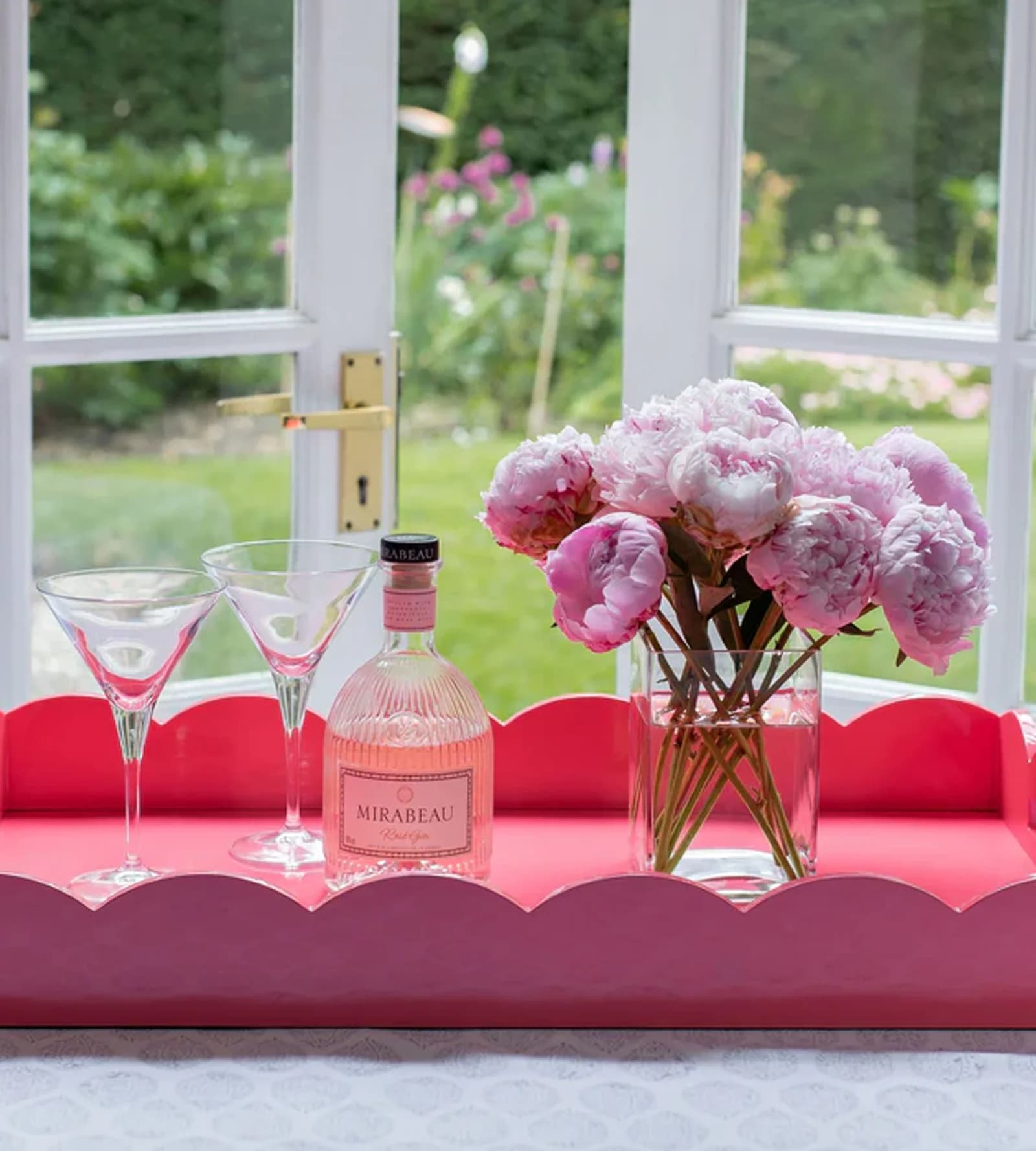 Wedding gift idea, pink lacquered tray from Addison Ross