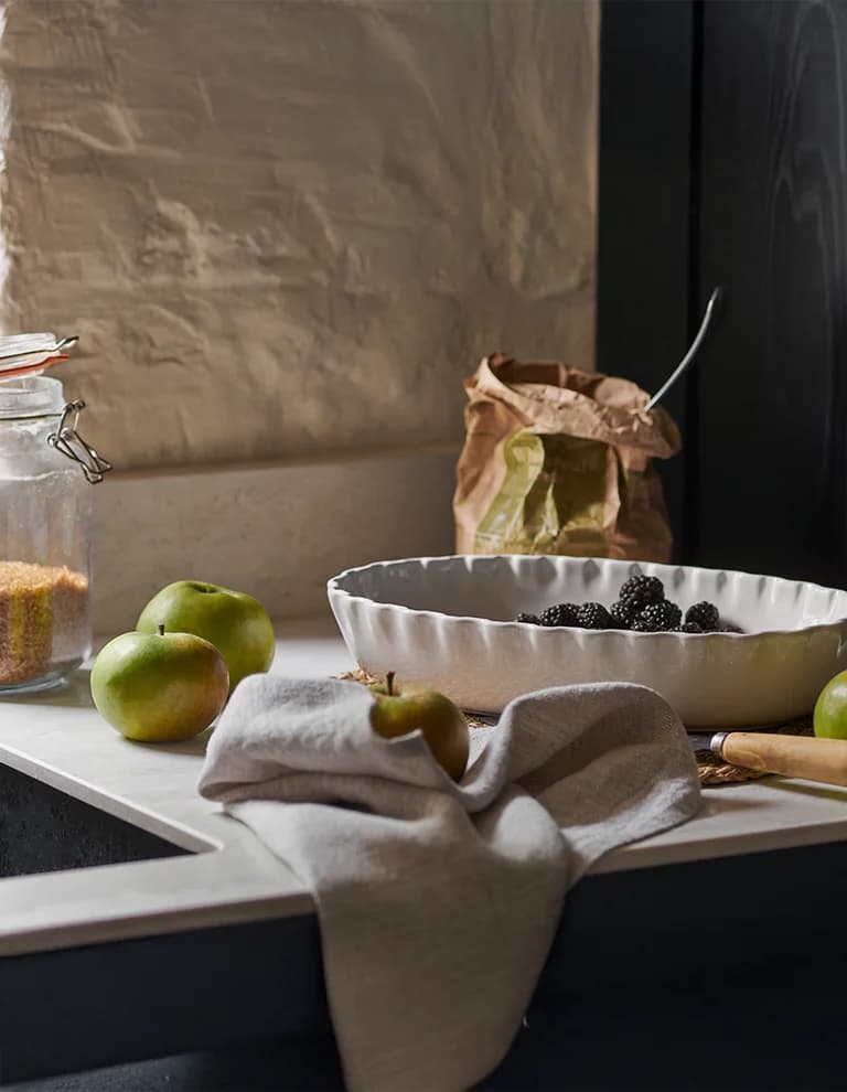 Baking a pie with The White Company dish