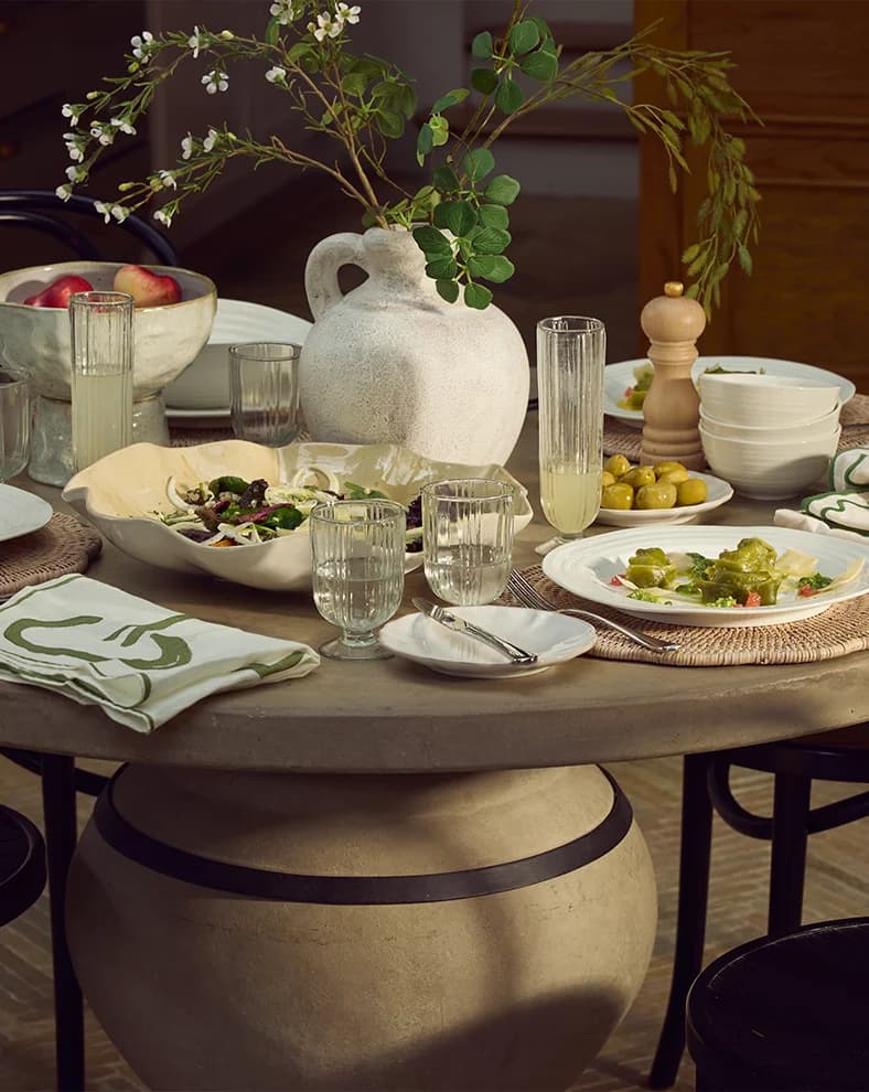 A tablescape with beautiful tableware and glassware wedding gifts