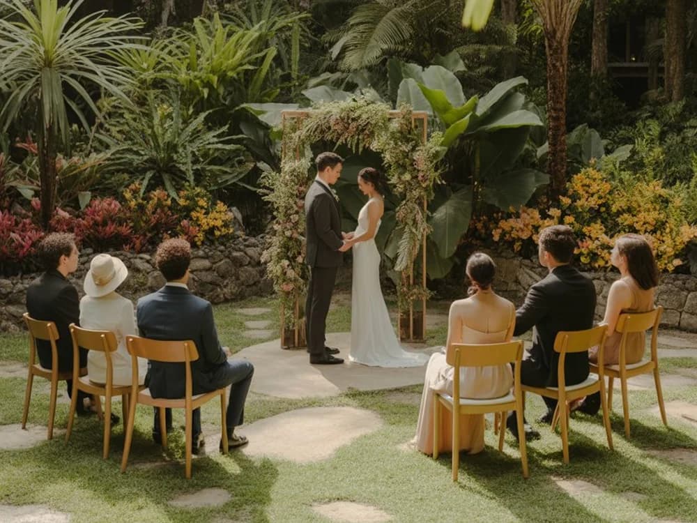 Couple is getting married in a small wedding ceremony 