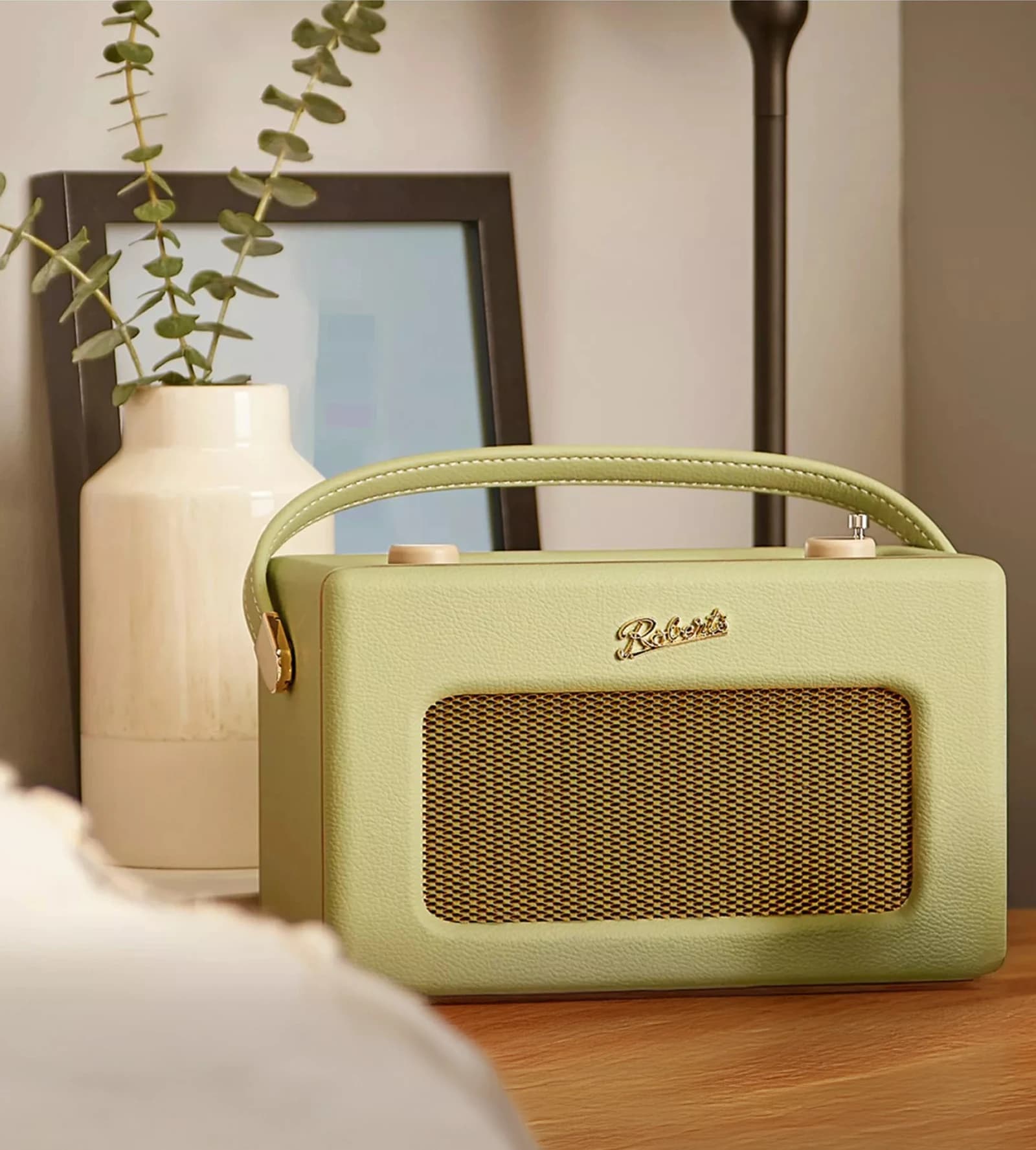 Roberts Radio on a wooden cabinet