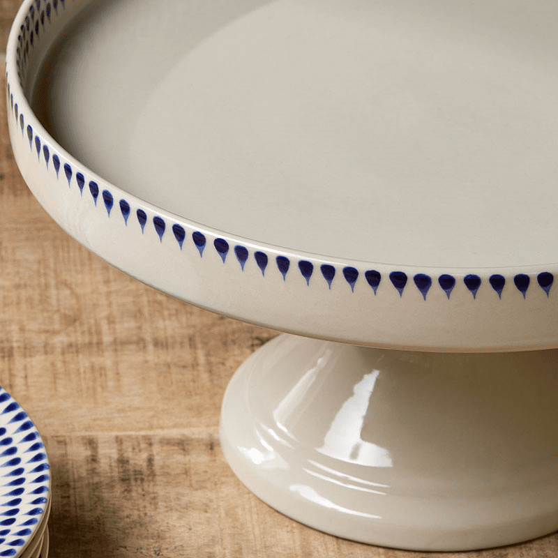 Indigo Drop Ceramic Stand, Cream & Indigo
