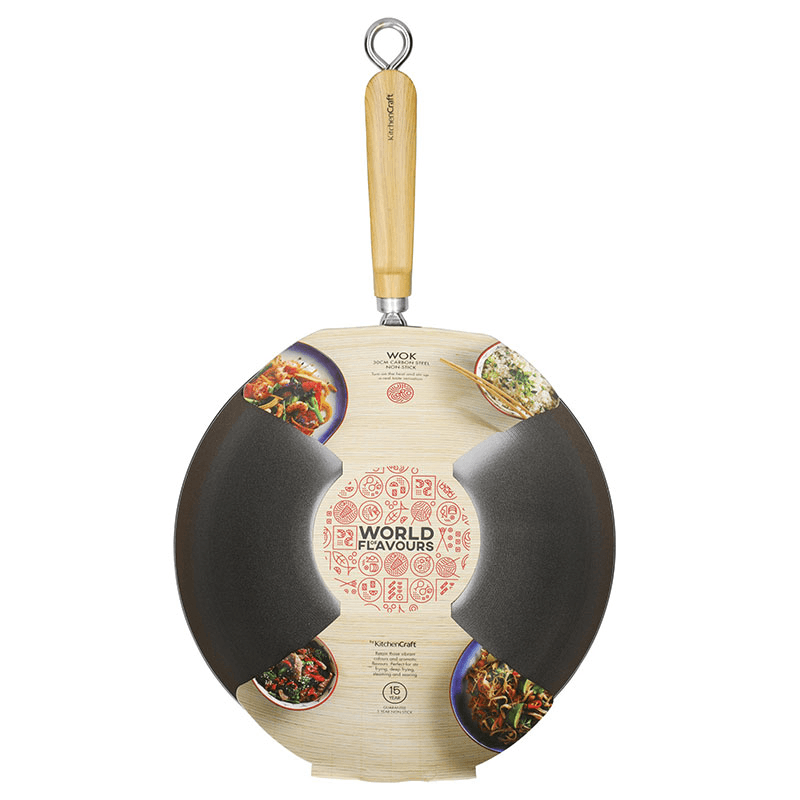 World of Flavours - Oriental Non-stick wok, non-stick carbon steel with wooden handle