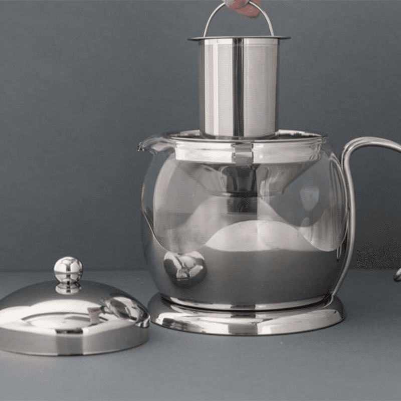 Izmir La Cafetière Izmir Polished Steel Glass Infuser Teapots, Four Cup, Polished Stainless Steel