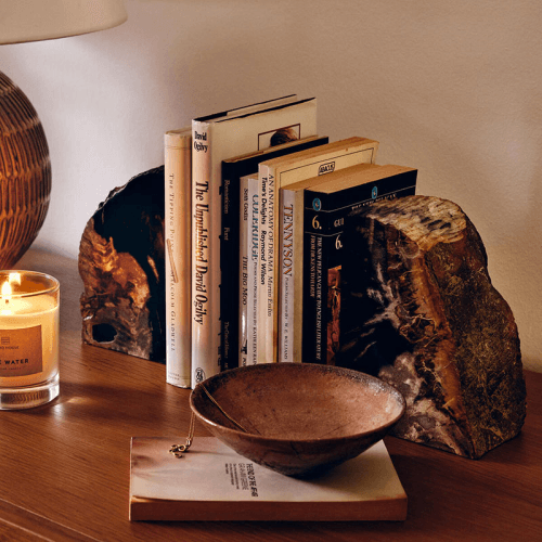 Image showing the Balfern Petrified Wood Bookends, 22 x 22 cm, Black product.