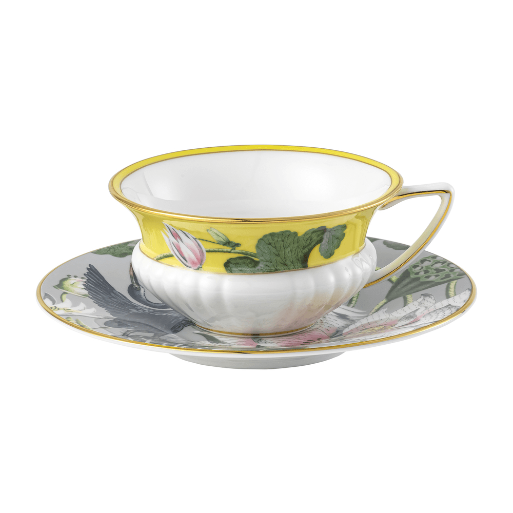Wonderlust Waterlily Teacup & Saucer, Yellow/Grey