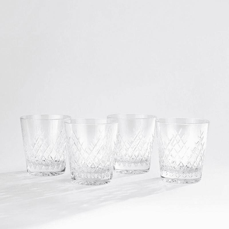 Barwell Set of 4 Cut Crystal Rocks Tumblers, Clear