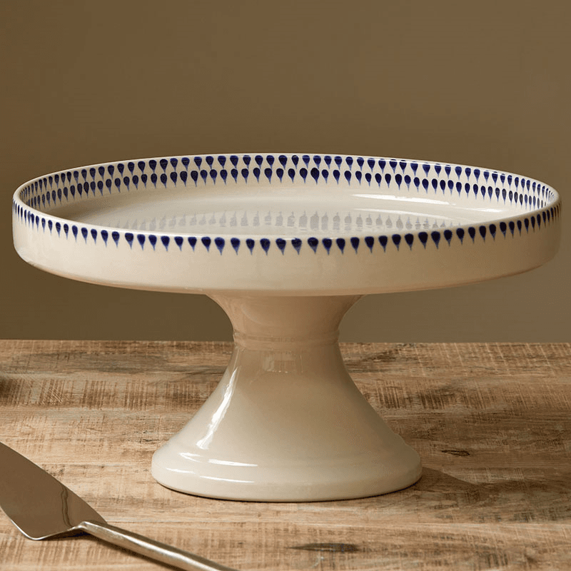 Indigo Drop Ceramic Stand, Cream & Indigo