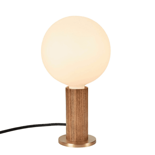 Image showing the Knuckle Pendant Table Lamp with Sphere Bulb, 30 x 15 cm, Walnut & Brass product.