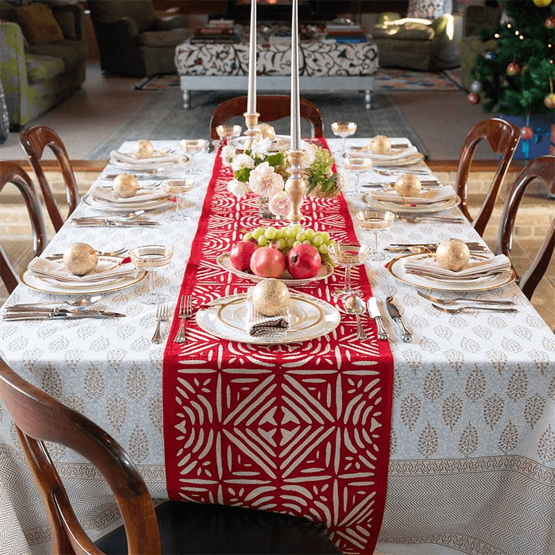 Gold Buti Festive Tablecloth, Ivory/Gold