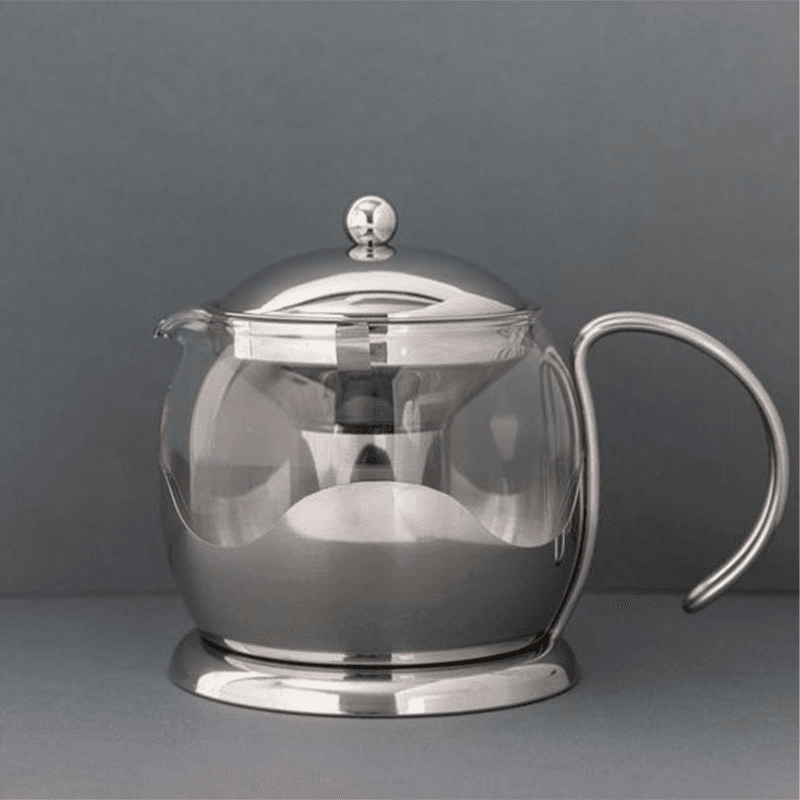 Izmir La Cafetière Izmir Polished Steel Glass Infuser Teapots, Four Cup, Polished Stainless Steel