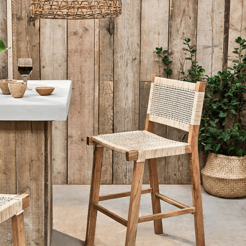 Image showing the Madrisana Acacia & Rattan Bar Stool, Natural product.