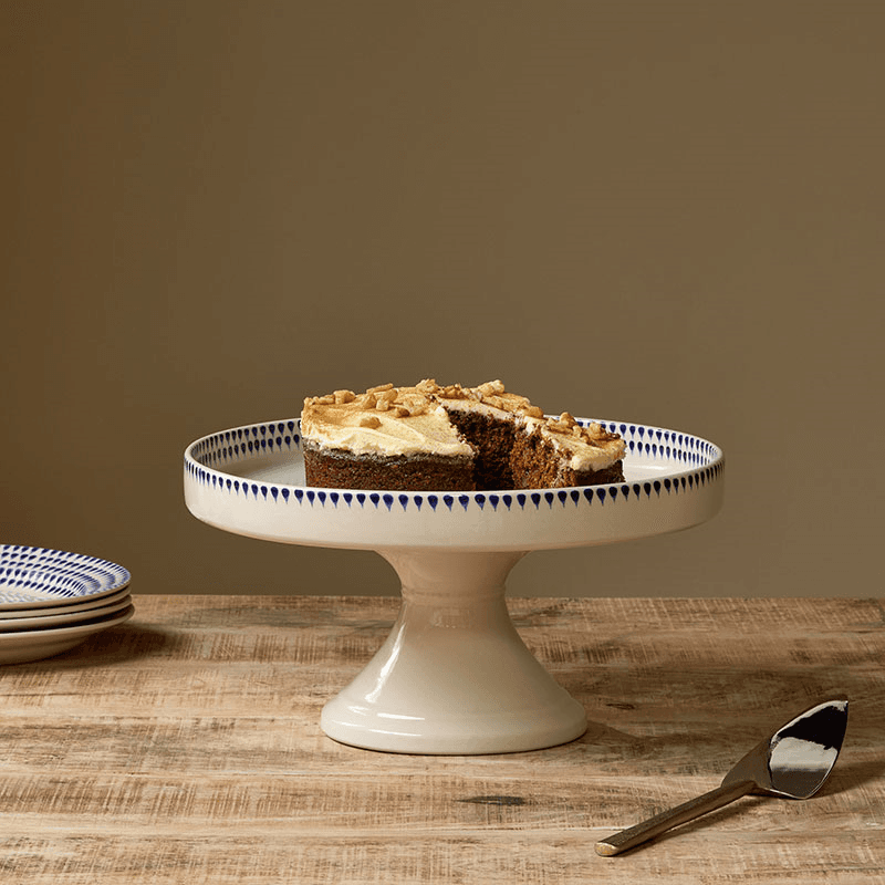 Indigo Drop Ceramic Stand, Cream & Indigo