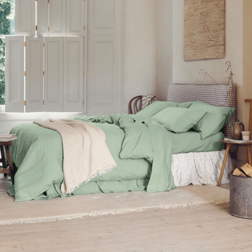 Image showing the Linen Duvet Cover, King, Sage Green product.