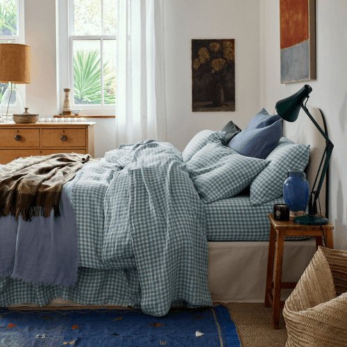 Image showing the Gingham Duvet Cover, Double, Warm Blue product.