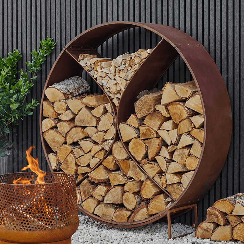 Circle Sculptural Log storage, Natural Rust