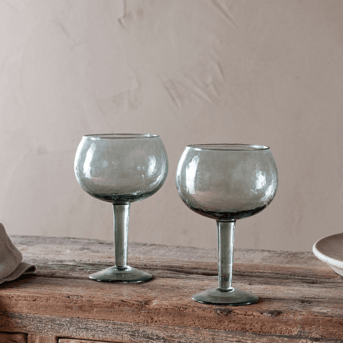 Image showing the Yala Set of 2 Hammered Gin Glass, Sage Green product.