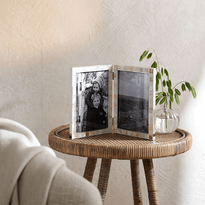 Mother of Pearl Double Hinged Photo Frame, White