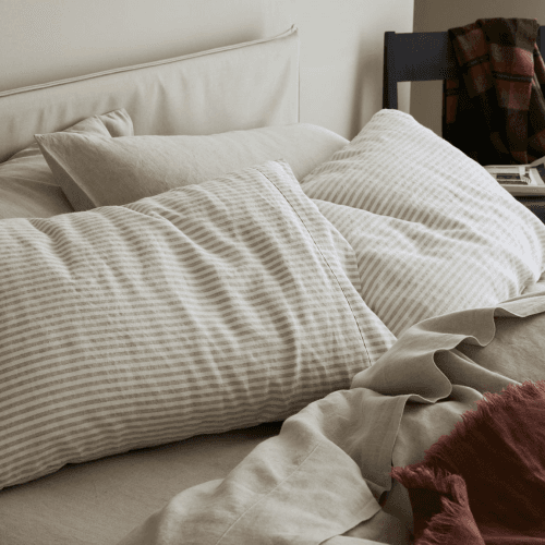 Image showing the Stripe Linen Blend Pair of Pillowcases, Oatmeal product.