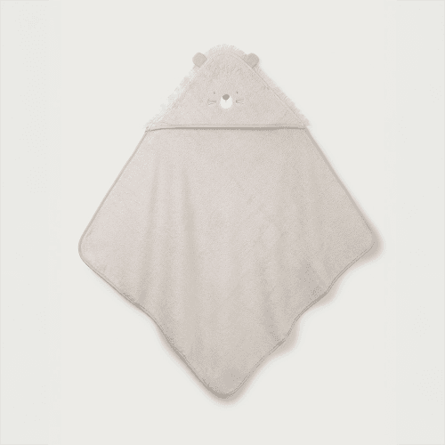 Image showing the Organic Cotton Lion Hooded Towel, Pebble product.