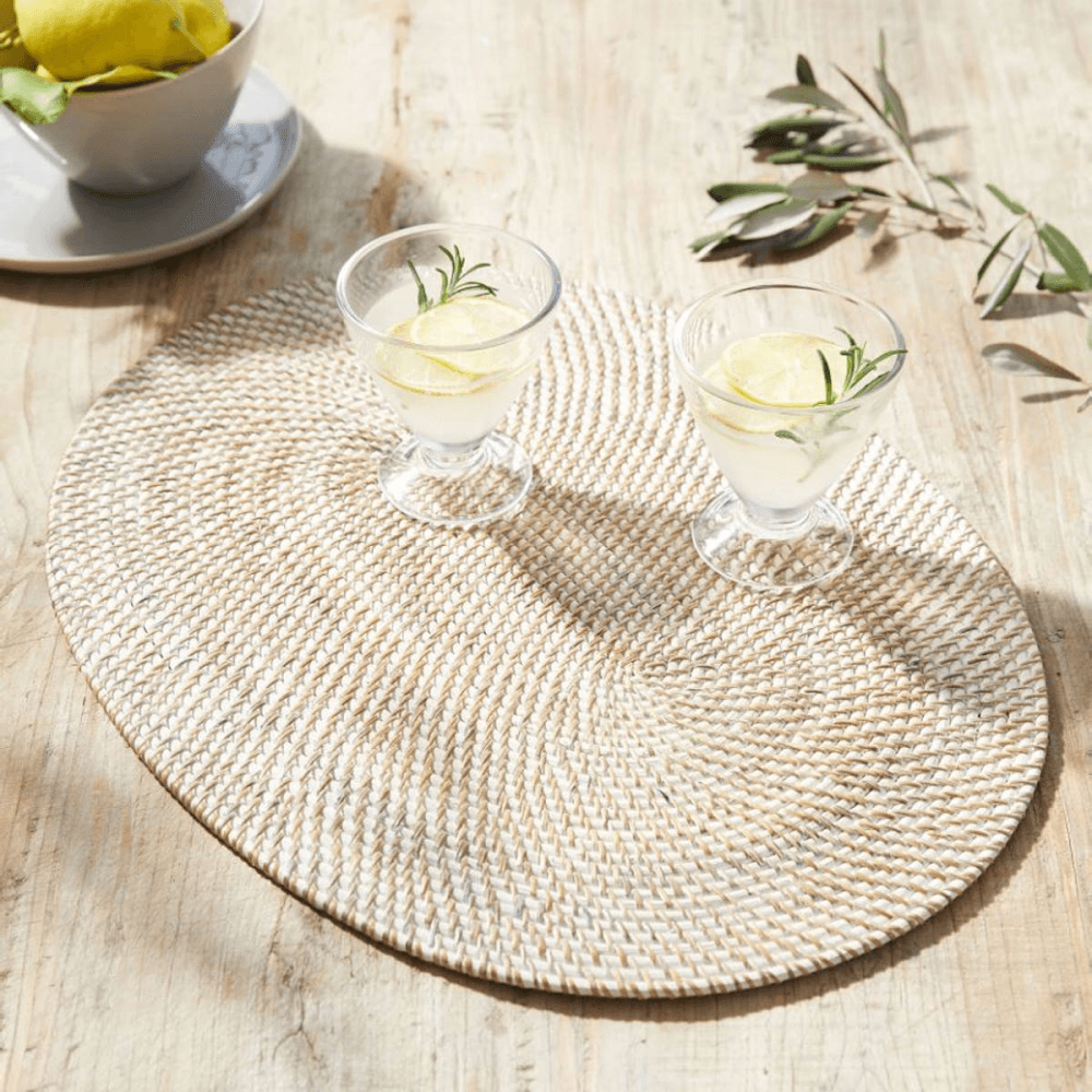 Oval Rattan Charger, White Washed