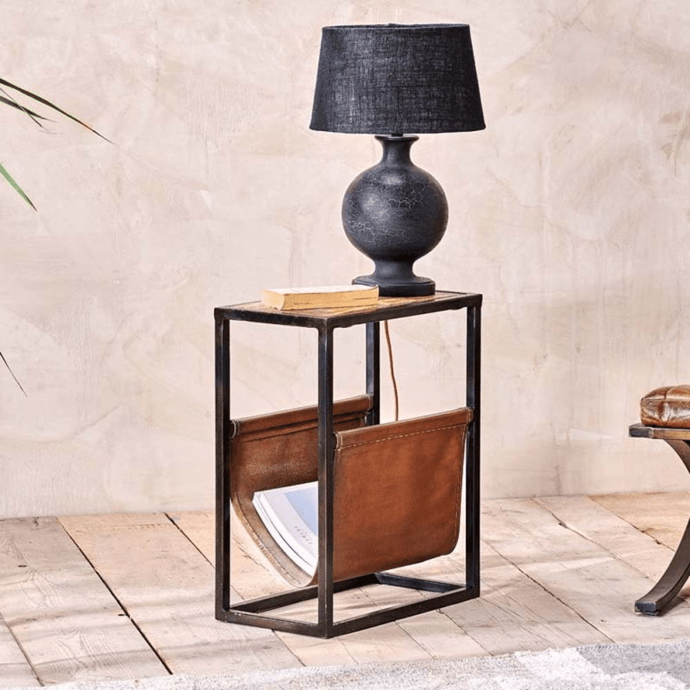Alera Side table, Natural & Brown Leather