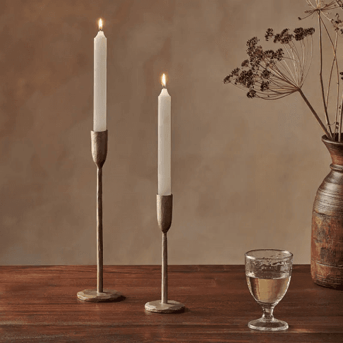 Image showing the Mayumi Set of 2 Soy Blend Dinner Candles, White product.
