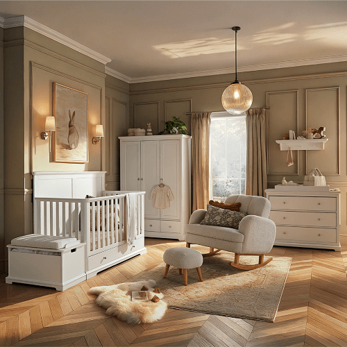 Image showing the Beaumont Grand 3 Piece Nursery Furniture Set, White product.