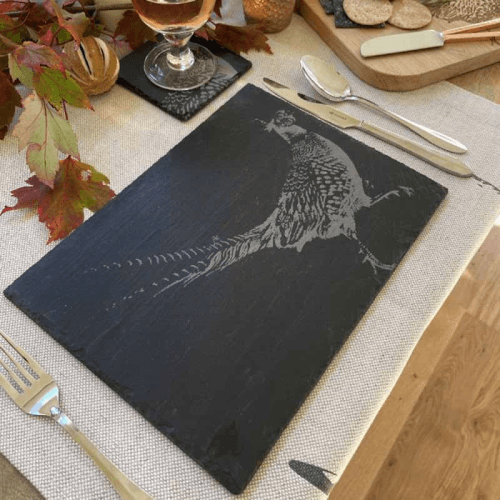 Image showing the Pheasant Set of 2 Slate Place Mats, Black product.