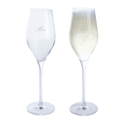 Image showing the Mrs & Mrs Wine & Bar Set of Two Flutes, Clear product.