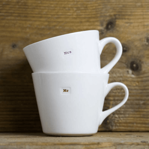 Image showing the Mr & Mrs' Set of 2 Bucket Mugs, Red & Pink product.