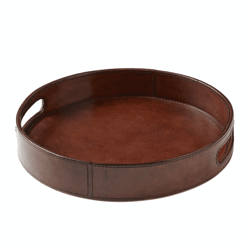 Image showing the Round drinks tray, Tan Leather product.
