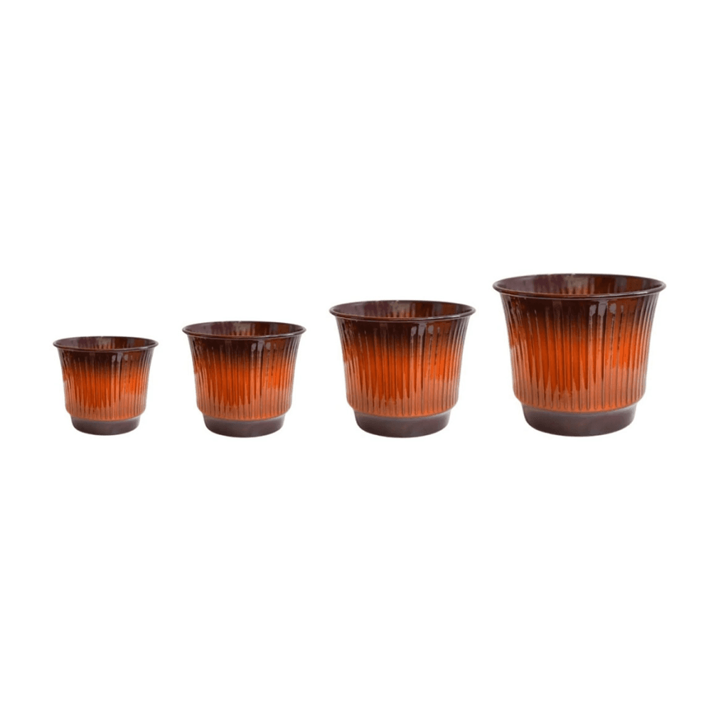 Jasper Set of 4 Metal Ribbed Tapered Planter