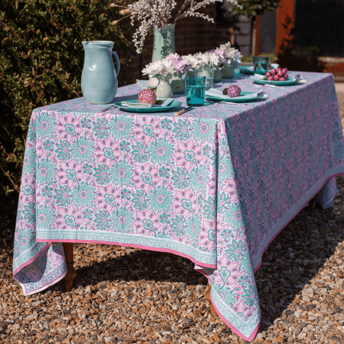 Image showing the Dahlia Tablecloth, Turquoise product.