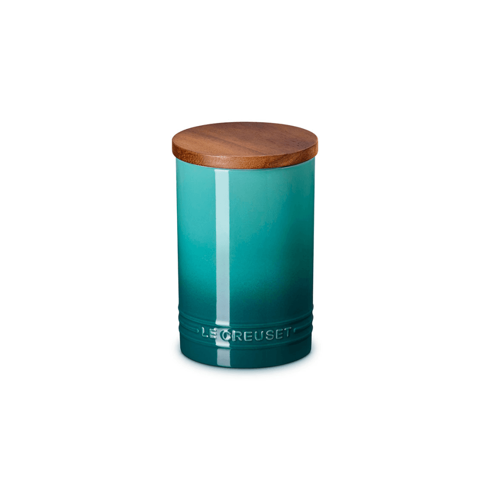 Stoneware Storage Jar with Wooden Lid, Bleu Riviera