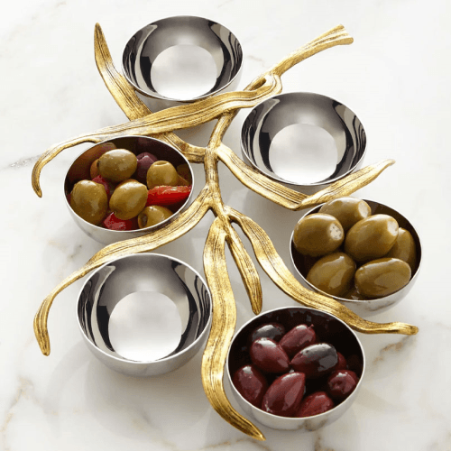 Image showing the Palm 6 Compartment Serving Plate, Gold product.