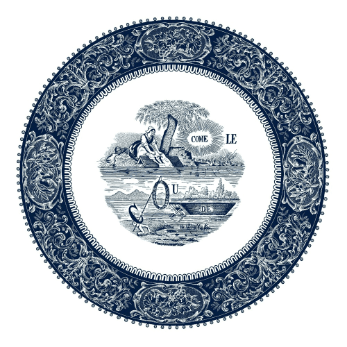 Image showing the Les Dépareillées Bleu Rebus Dinner plate, White/Blue product.