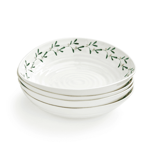 Image showing the Mistletoe Set of 4 Pasta Bowls, White/Green product.