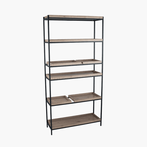 Image showing the Gallery 5 Shelf Unit, Natural Wood Veneer and Black product.