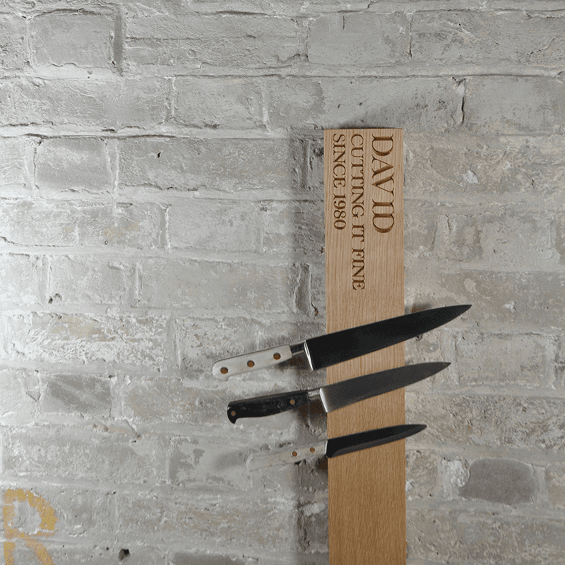 Personalised wall mounted magnetic knife rack, oak